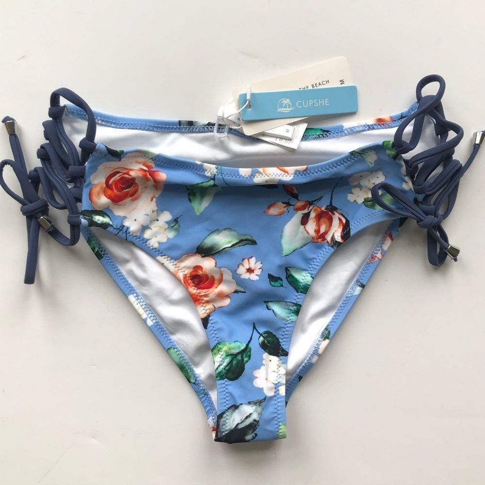 NWT CUPSHE Bikini Bottom Blue Floral Side Tie